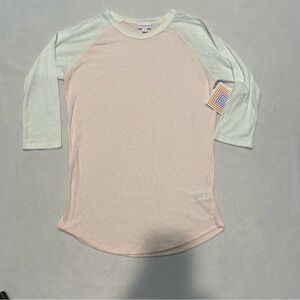 LuLaRoe Randy shirt, powder pink and white color block, XS, NWT